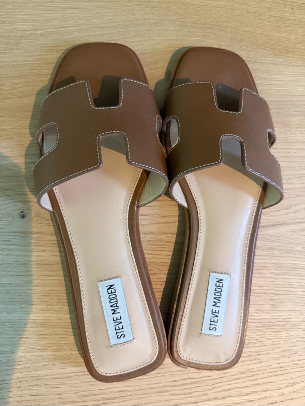 Steve Madden Hadyn Cognac Leather Slide Sandals